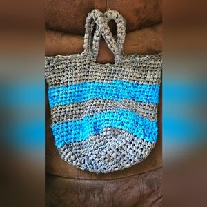 Handcrafted Blue and Gray Tote Bag